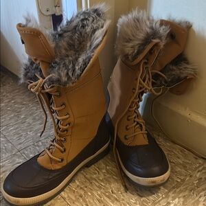 Lane Bryant Tan and Brown Winter Boots with Fur Trim